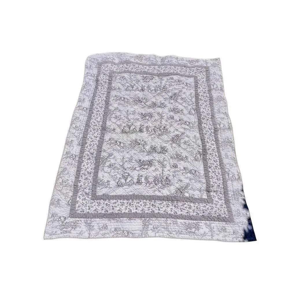 PINE CONE HILL Gray & White Toile Quilted Bedspread